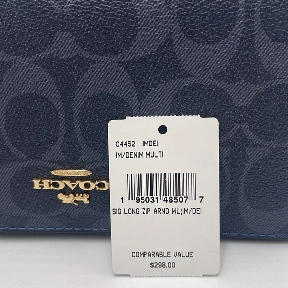 Coach Long Zip Around Wallet Wristlet In Signature Canvas Gold/DENIM MULTI
NWT - Picture 7 of 16